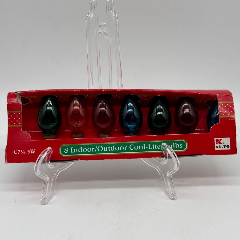 Vintage Kmart Trim A Home C7 1/2 Multi Color Christmas Light Bulbs 7 Pack Box